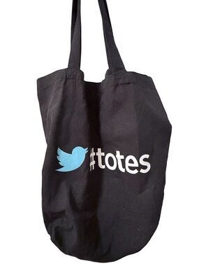 Twitter #totes Black Canvas Tote Bag with Blue Bird Logo